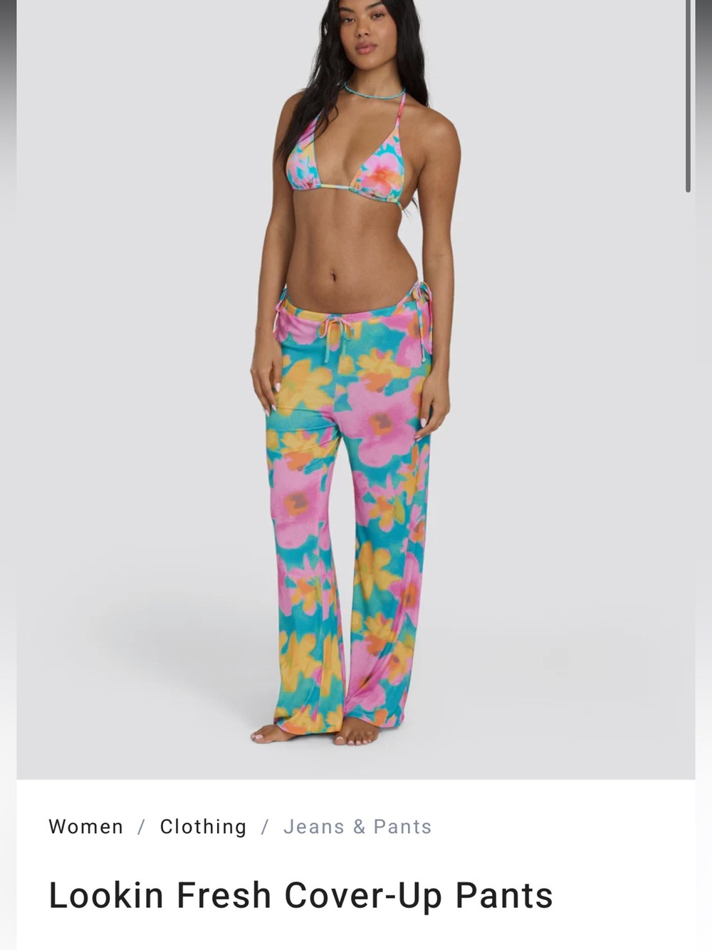 Billabong Turquoise, Pink & Yellow Floral Tie-Waist Cover-Up Pants